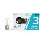 Лампа светодиод 5,5Вт Шар 530Лм 4100К Е27 LED (3 лампы в упаковке) Gauss Basic Filament 1/20