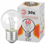Лампа накал 60Вт шар Е27 прозр ДШ 60-230-E27-CL ЭРА (10)