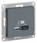 Розетка 2гн USB+USB typeА+ typeС с/у грифель механизм 5В/2,4А 2х5В/1,2А AtlasDesign Systeme Electric (1/1)
