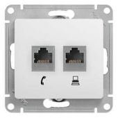 Розетка 2гн комп+ТФ RJ45+RJ11 с/у белый механизм кат.5е Glossa Schneider Electric  (1/10)