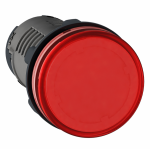 Лампа индикаторная в сборе 1 источник света красная круглая линза, плоская 220-230В DC d22мм СВЕТОДИОД. (LED) IP40 SE _