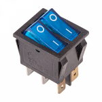 Выключатель клавишный 250V 15А (6с) ON-OFF синий с подсветкой двойной REXANT (10/10/500)