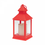 Декоративный фонарь со свечкой, красный корпус, размер 10,5x10,5x24см, цвет ТЕПЛЫЙ БЕЛЫЙ