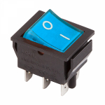 Выключатель клавишный 250V 15А (6с) ON-ON синий с подсветкой REXANT (10/10/500)