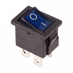 Выключатель клавишный 250V 6А (4с) ON-OFF синий  с подсветкой Mini REXANT (10/50/1000)