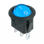 Выключатель клавишный круглый 12V 20А (3с) ON-OFF синий  с подсветкой REXANT (10/10/3000)