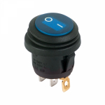 Выключатель клавишный круглый 250V 6А (3c) ON-OFF синий с подсветкой влагозащита REXANT (10/10/1000)