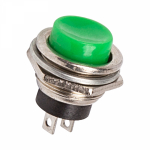 Выключатель-кнопка металл 220V 2А (2с) (ON)-OFF Ø16.2 зеленая REXANT (10/50/1000)