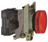 Лампа индикаторная в сборе 1 источник света красная круглая линза, плоская 220-230В AC d22.5мм СВЕТОДИОД. (LED) IP66 SE _