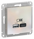Розетка 2гн USB+USB typeА+ typeС с/у жемчуг механизм 5В/2,4А 2х5В/1,2А AtlasDesign Systeme Electric (1)