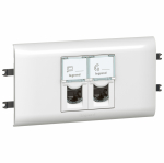 Розетка 2гн RJ45+RJ11 с рамкой и суппортом для DLP с крышкой 65 мм 6UTP белый Mosaic Legrand
