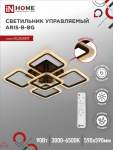 Светильник светодиодный ELEGANT ARIS-B-ВG 90Вт 230В 3000-4000-6500K 7000Лм 600х600х110мм ПУ черный IN HOME