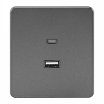 Розетка USB+tapeC шторки с/у титан механизм с рамкой 5В/2,4А 5В/3А быстрая зарядка MIELE ROUND 16А KRANZ (1/80)