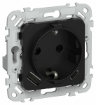 FLITE Роз.с з/к/ш 16А USB AC 20Вт б/к РСЮшс11-1-ФлЧ чер. IEK