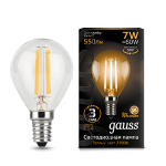 Лампа светодиод 7Вт Шар 550Лм 2700К Е14 LED Gauss Filament 1/10/50