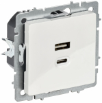 BRITE Роз. USB A+C 45Вт высокоск. зар. РЮ11-2-БрБ бел. IEK