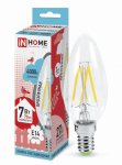 Лампа светодиод 7Вт свеча Е14 4000К 630Лм филамент прозр deco IN HOME (10/50)