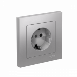 ATLASDESIGN РОЗЕТКА с заземлением со шторками, 16А, в сборе, АЛЮМИНИЙ