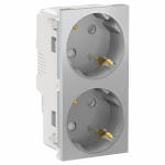 Розетка 2гн с З/К шторки с/у алюминий механизм винт.клем. 16А Unica NEW System Schneider Electric