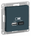 Розетка 2гн USB+USB typeА+ typeС с/у изумруд механизм 5В/2,4А 2х5В/1,2А AtlasDesign Systeme Electric (1/1)
