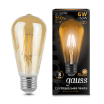 Лампа светодиод 6Вт ретро ST64 Е27 2400К 550Лм золото Gauss Filament (1/10/40)