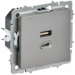 BRITE Роз. USB A+C 45Вт высокоск. зар. РЮ11-2-БрС сталь IEK