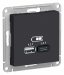 Розетка 2гн USB+USB typeА+ typeС с/у карбон механизм 5В/2.4А 2х5В/1.2А AtlasDesign Systeme Electric (1)