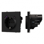 ARL NOBE Розетка зк со шторками с USB тип А+С софт-тач черный оникс SCT-MUAC-SFPL-BK (250V, 16A) (Arlight, -)