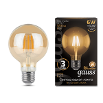 Лампа светодиод 6Вт ретро Е27 2400К 550Лм G95 золото Gauss Filament (1/20)