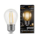 Лампа светодиод 5Вт Шар 420Лм 2700К Е27 LED Gauss Filament 1/10/50
