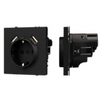 ARL NOBE Розетка зк со шторками с USB тип А+А софт-тач черный оникс SCT-MUAA-SFPL-BK (250V, 16A) (Arlight, -)