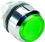 Фронтальная часть нажимной кнопки высок., 1 упр. элемент цвет зеленый с круг. линзой, с подсветкой, без фиксации, ABB