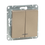 Механизм выключателя, двухклавишный, с подсветкой, шампань Эпика EKF