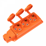 Розетка (колодка) влагозащищенная с крышкой 3 гнезда COMPACT, с/з, 16А, IP54, каучук, оранжевая REXANT