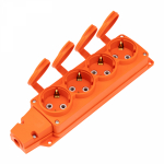 Розетка (колодка) влагозащищенная с крышкой 4 гнезда COMPACT, с/з, 16А, IP54, каучук, оранжевая REXANT