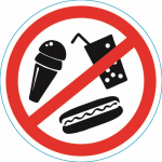Наклейка запрещающий знак "С продуктами питания вход запрещен" 150*150 мм