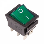 Выключатель клавишный 250V 15А (6с) ON-ON зеленый с подсветкой REXANT (10/10/500)
