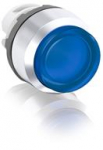 Фронтальная часть нажимной кнопки высок., 1 упр. элемент цвет синий с круг. линзой, с подсветкой, с фиксацией, ABB