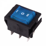 Выключатель клавишный 250V 15А (6с) ON-OFF-ON синий  с подсветкой и нейтралью Rexant (10/30/600)