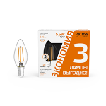 Лампа светодиод 5,5Вт Свеча 510Лм 2700К Е14 LED (3 лампы в упаковке) Gauss Basic Filament 1/20