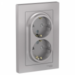 Розетка 2гн с З/К шторки с/у алюминий в сборе 16А AtlasDesign Systeme Electric