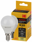 Лампа светодиод 7Вт шар Е14 3000К 630Лм P45-7W-830-E14 Kodak (1/10)