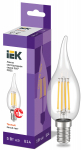 Лампа светодиод 5Вт свеча на ветру Е14 3000К 600Лм филамент прозр IEK (10/100)