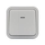 Выключатель, одноклавишный, проходной, с подсветкой, ОП, автоматические клеммы серый, Бронто EKF