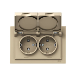 Механизм розетки двойной, 16А, IP44, с заземлением, со шторками, с рамкой, с крышками, шампань Эпика EKF