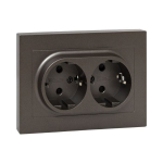Механизм розетки двойной, 16А, с заземлением, со шторками, с рамкой, мокко Эпика EKF