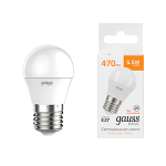 Лампа Gauss Basic Шар 5,5W 470lm 3000K E27 LED 1/10/100