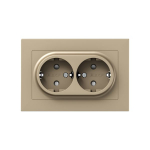Механизм розетки двойной, 16А, с заземлением, со шторками, с рамкой, шампань Эпика EKF
