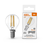 Лампа Gauss Basic Filament Шар 4W 480lm 3000K E14 LED 1/10/50