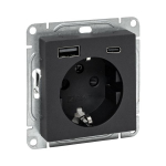 Розетка с USB-A+С - 2шт, 16А, с З/К со шторками, чёрный Эпика EKF
